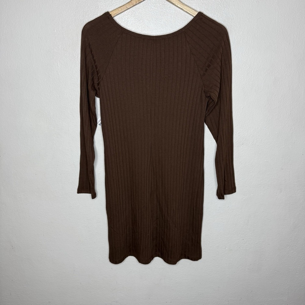 New Old Navy Ballet Ribbed Knit Long Sleeve Espresso Brown Dress Women's Large - Picture 2 of 6